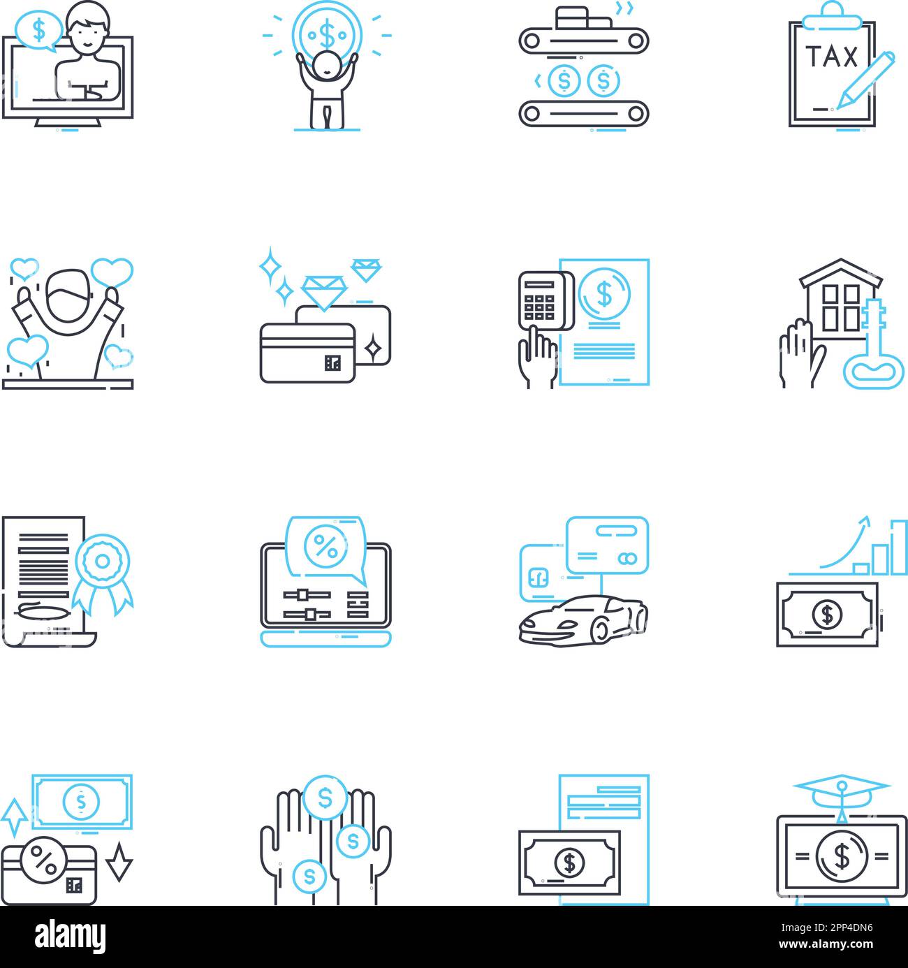 Ensemble d'icônes linéaires des services de comptabilité. Comptabilité, fiscalité, paie, vérification, États financiers, Facturation, scénario de ligne de budgétisation et concept Illustration de Vecteur