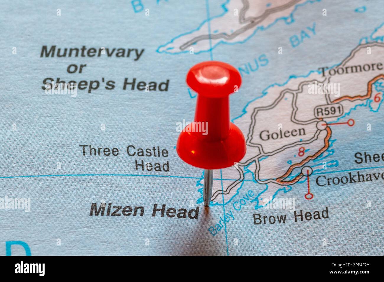 Épingler dans la carte marquant Mizen Head, Co. Cork, Irlande. Banque D'Images Épingler dans la carte marquant Mizen Head, Co. Cork, Irlande. Banque D'Images