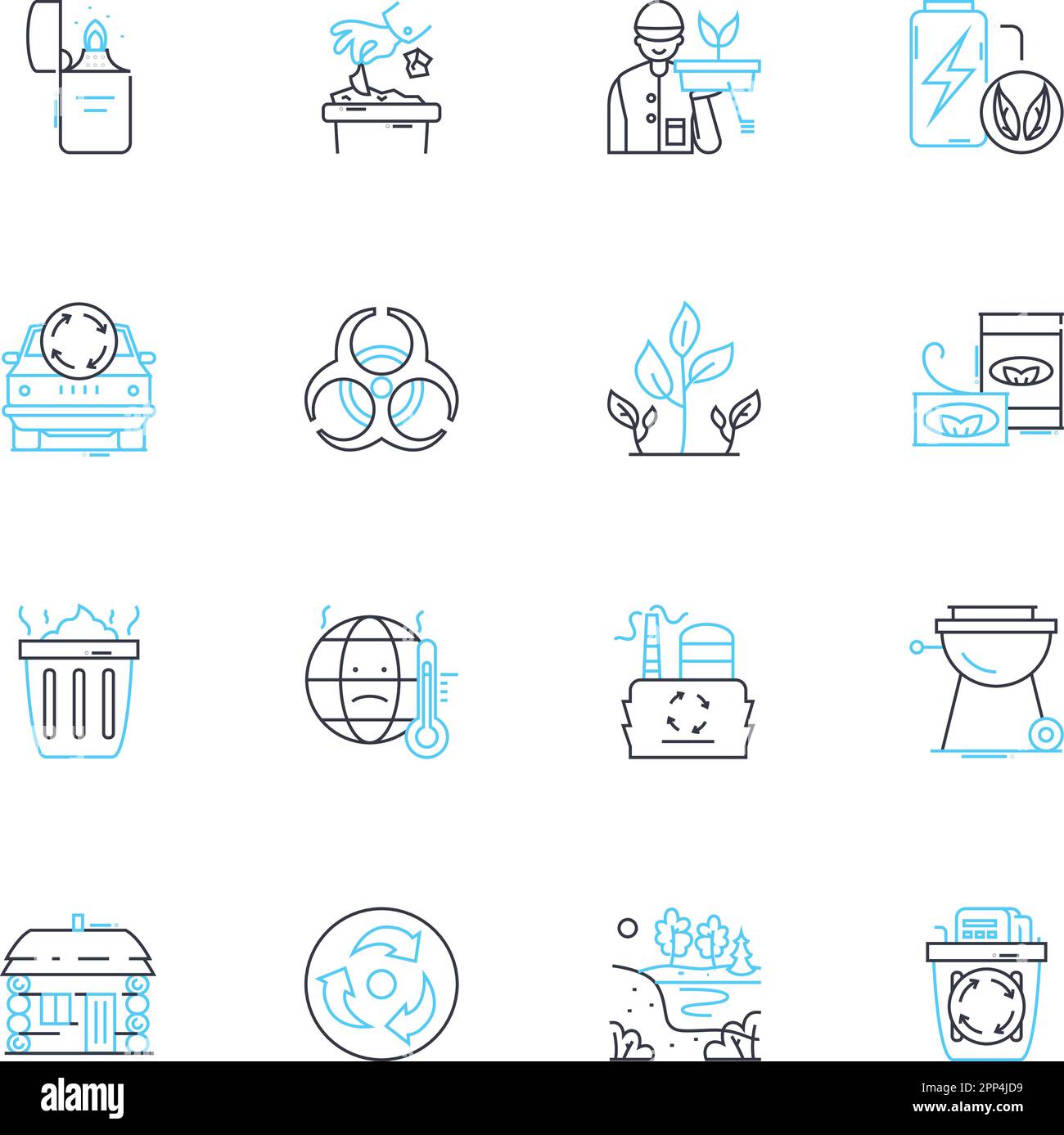Ensemble d'icônes linéaires de politique climatique. Émissions, durabilité, atténuation, adaptation, carbone, Renouvelable, vecteur de ligne de réduction et signes conceptuels Illustration de Vecteur