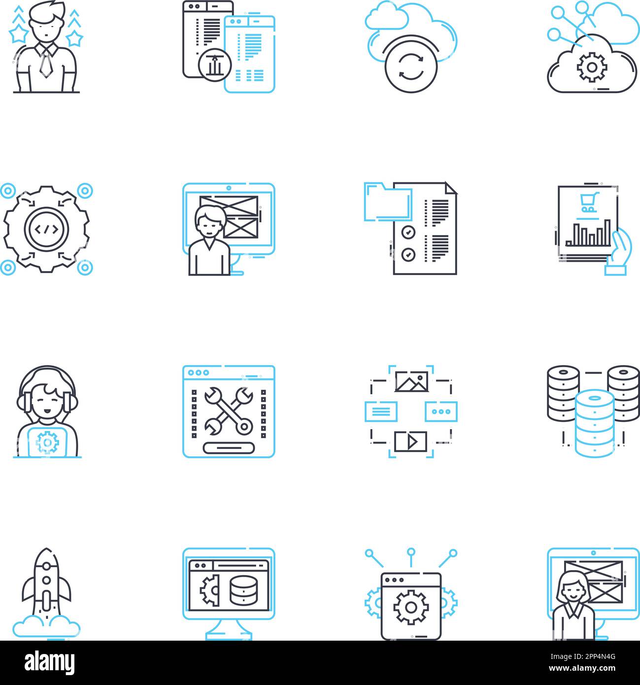 Jeu d'icônes linéaires de l'expérience utilisateur. Interface, navigation, interaction, conception, convivialité, Accessibilité, vecteur de ligne de cohérence et signes de concept Illustration de Vecteur