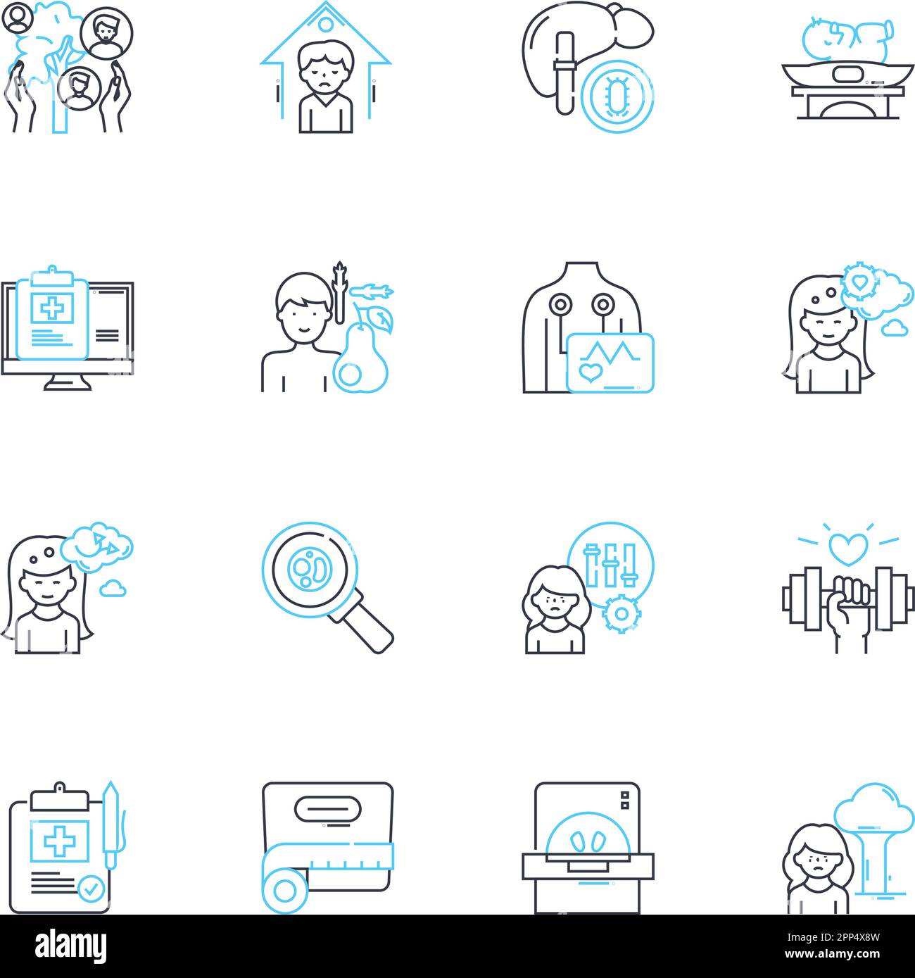 Ensemble d'icônes linéaires pour l'administration des soins de santé. Gestion, leadership, efficacité, stratégie, opérations, Budgétisation, vecteur de ligne de planification et concept Illustration de Vecteur