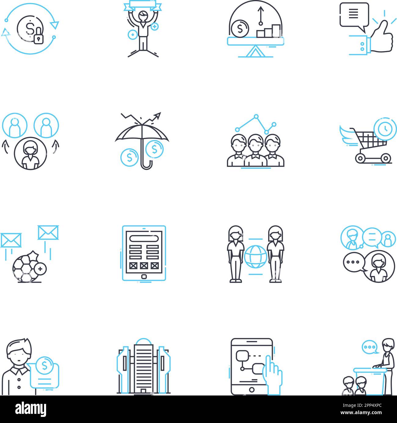 Jeu d'icônes linéaires de compétences de communication. Écouter, parler, écrire, clarté, empathie, Assertivité, vecteur de ligne de rapport et signes conceptuels Illustration de Vecteur