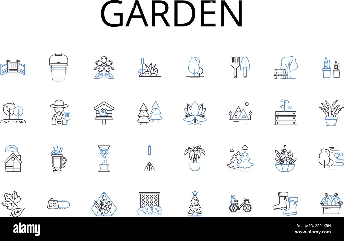 Collection d'icônes Garden Line. Parc, pelouse, ferme, Meadow, Orchard, Champ, jardin botanique vecteur et illustration linéaire. Cour, paysage, vert Illustration de Vecteur