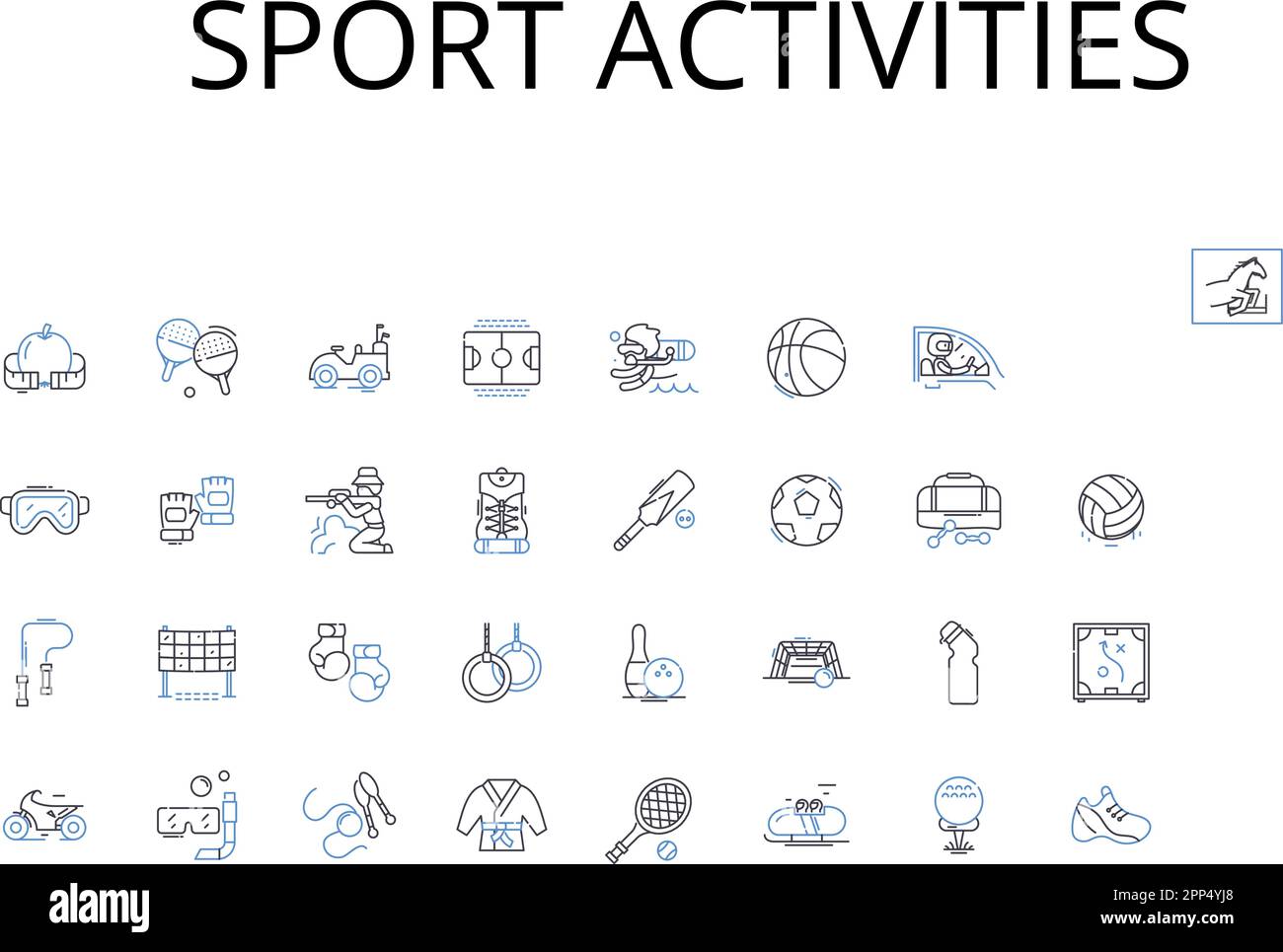 Collection d'icônes de la ligne des activités sportives. Routines d'exercice, activités de loisirs, passe-temps de loisirs, activités d'athlétisme, programmes de fitness, Formation Illustration de Vecteur