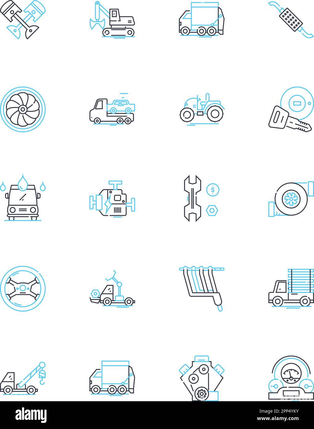 Ensemble d'icônes linéaires d'entreprise de réparation de voiture. Entretien, réparations, diagnostic, mises au point, freins, Pneus, vecteur de ligne d'alignement et signes conceptuels. Vidange d'huile Illustration de Vecteur