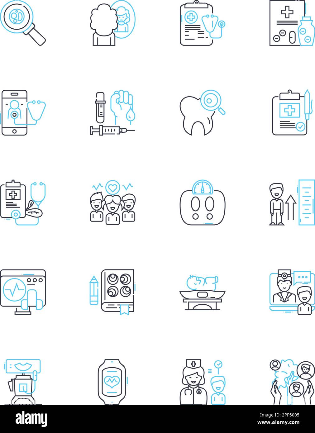 Ensemble d'icônes linéaires pour l'administration des soins de santé. Gestion, leadership, efficacité, stratégie, opérations, Budgétisation, vecteur de ligne de planification et concept Illustration de Vecteur