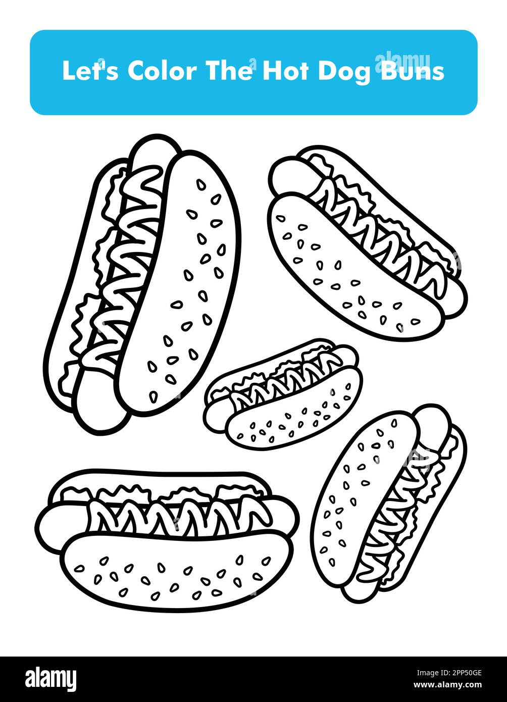 Hot Dog Buns coloriage Book page in Letter page Size Children coloriage Worksheet élément Premium Vector Illustration de Vecteur