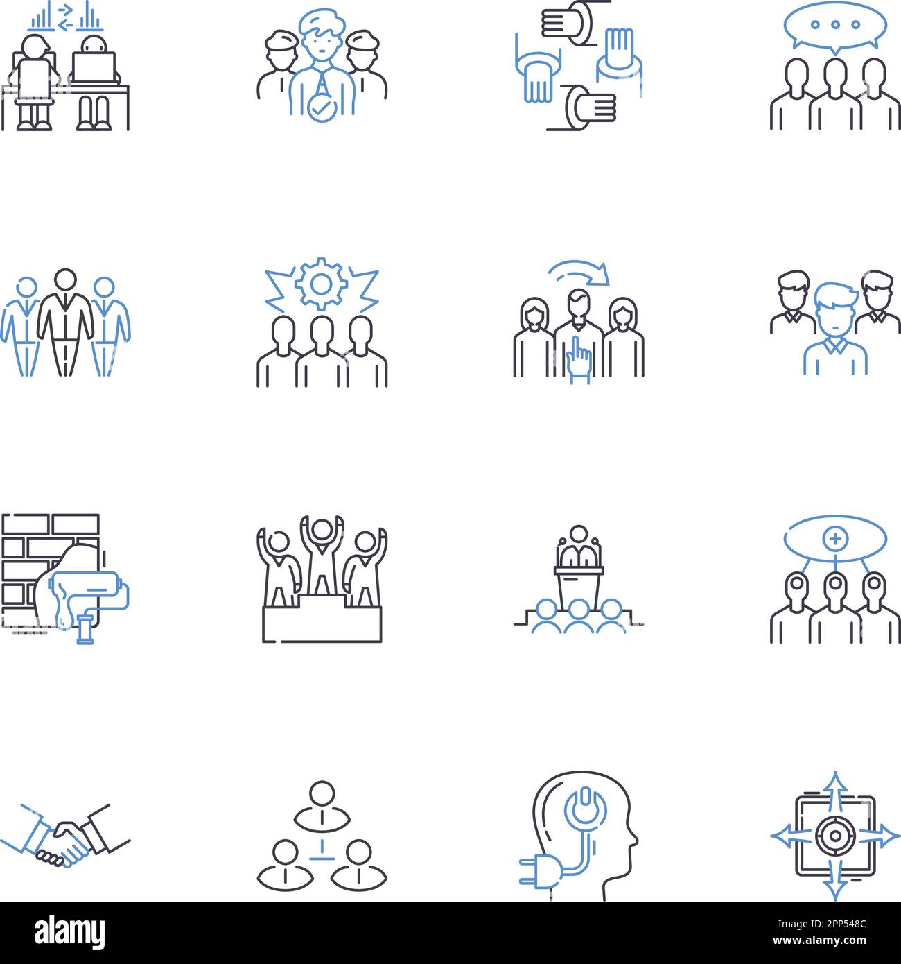 Collection d'icônes de ligne de synergie de groupe. Collaboration, coopération, coordination, harmonie, unité, Intégration, vecteur de complément et illustration linéaire Illustration de Vecteur