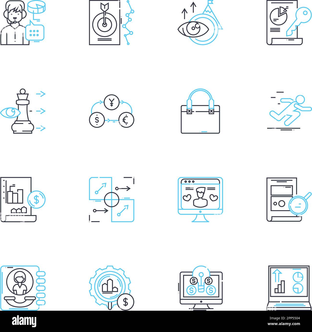 Ensemble d'icônes linéaires de publicité par e-mail. Newsletter, Spam, campagne, base de données, abonné, Opt-in, vecteur de ligne de conversion et signes de concept. CTR, tarif ouvert Illustration de Vecteur