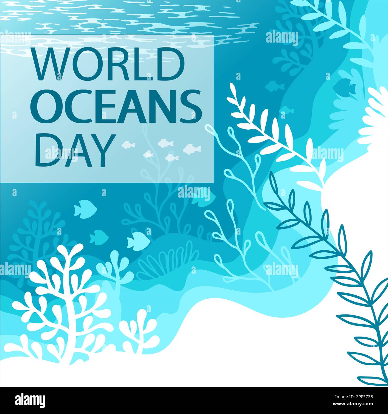 Image stylisée décorative d'une tortue de mer et d'une vie sous-marine. Journée mondiale des océans Illustration de Vecteur