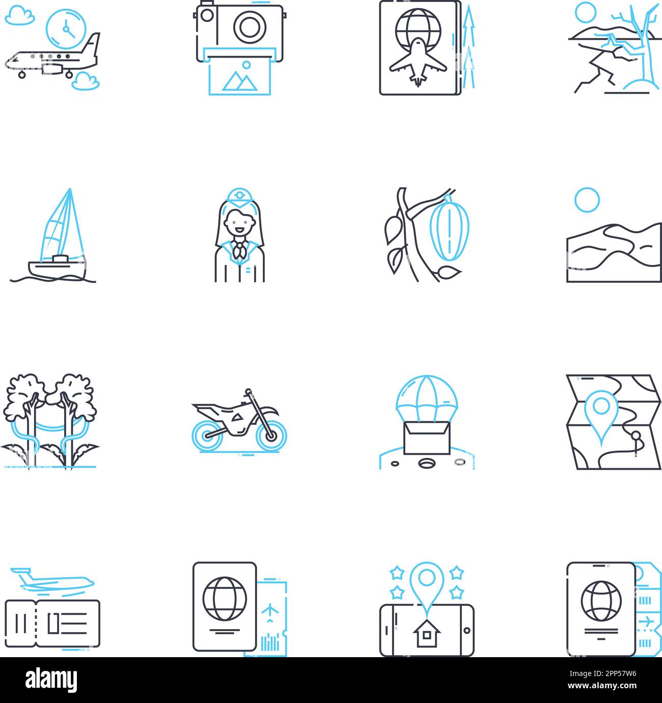 Jeu d'icônes linéaires de la bande d'atterrissage. Aéroport, Runway, Clearway, Tarmac, Apron, Voie de circulation, vecteur de ligne aérienne et signes conceptuels. Chaussée, jetée, terminal Illustration de Vecteur
