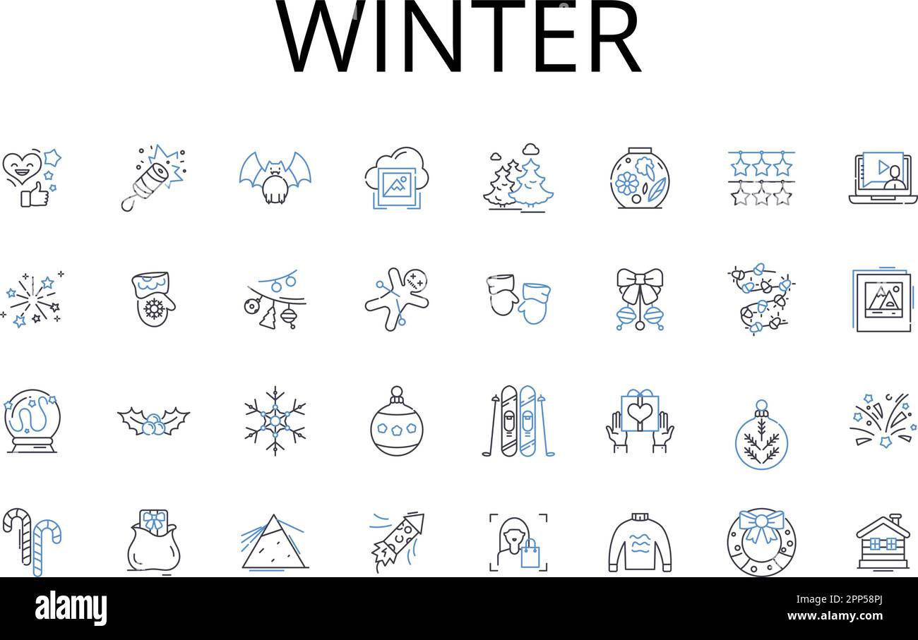 Collection Winter Line Icons. Gel, froid, amertume, Chill, sleet, Gel, vecteur Iciness et illustration linéaire. Snowy,wintry,Hailst Outline Illustration de Vecteur