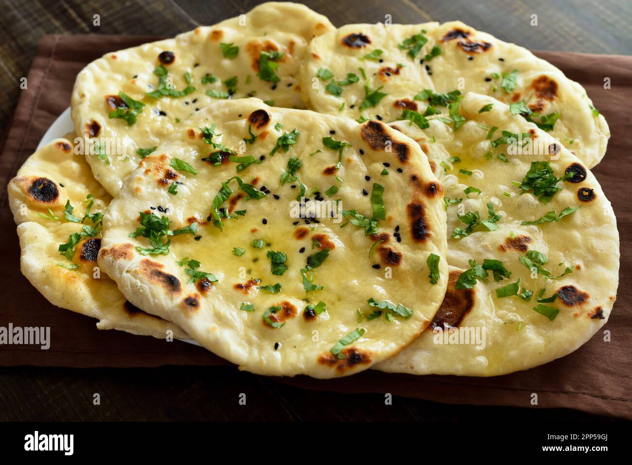 Pain naan indien, vue rapprochée Banque D'Images