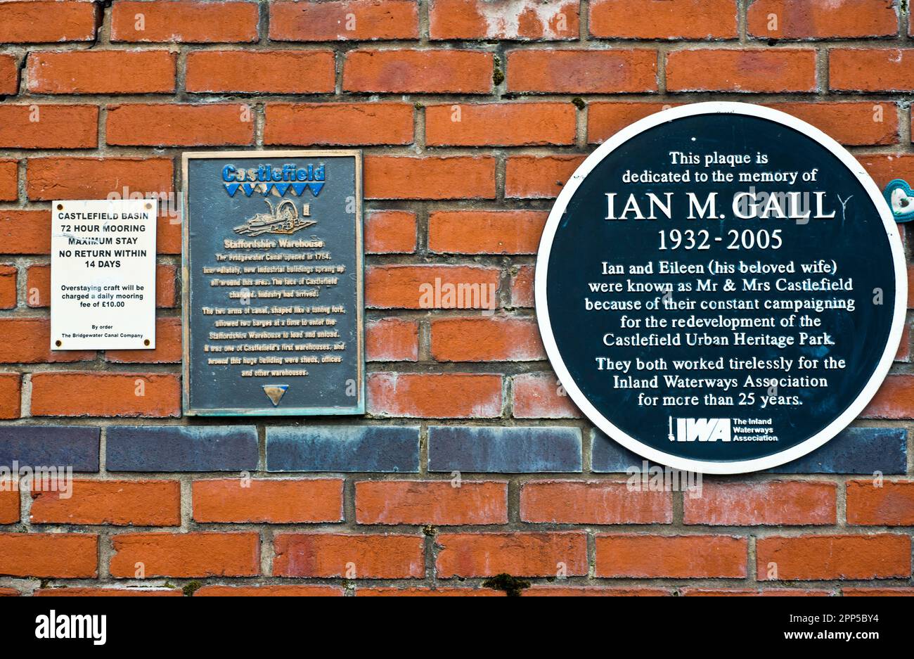 Plaque de bassin de Castlefield, Castlefield, Manchester, Lancashire, Angleterre Banque D'Images