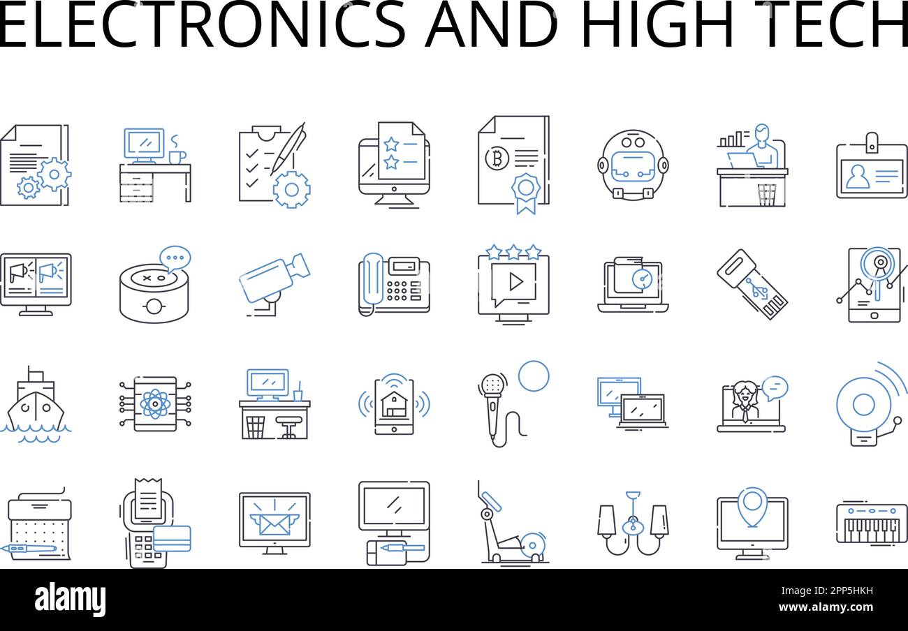 Collection d'icônes de la gamme électronique et haute technologie. Gadgets, appareils, appareils, machines, instruments, Outils, vecteur d'équipement et illustration linéaire Illustration de Vecteur