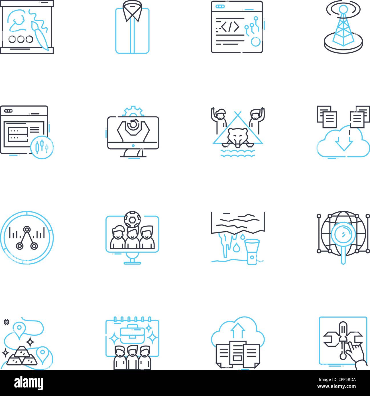 Ensemble d'icônes linéaires d'analyse des données. Aperçus, métriques, visualisation, motifs, algorithmes, Optimisation, vecteur de ligne d'interprétation et signes de concept Illustration de Vecteur