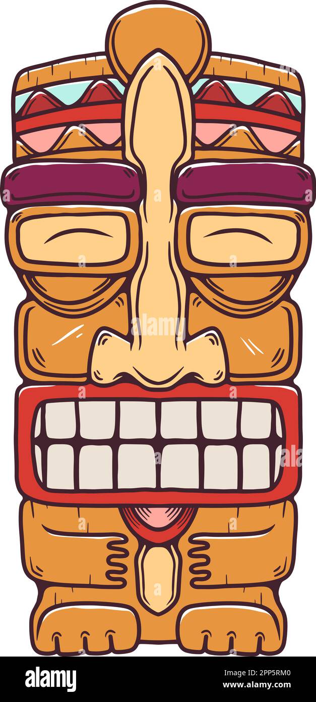 Tiki idole polynésien traditionnel. Illustration du masque tiki tribal. Élément design pour décorations. Illustration vectorielle Illustration de Vecteur