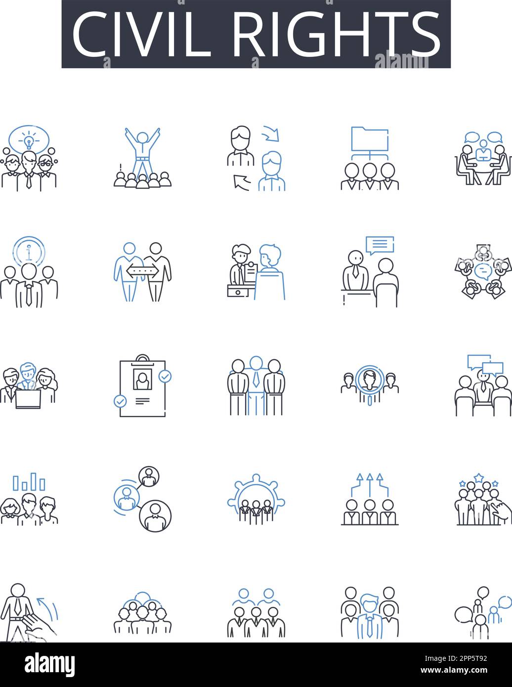 collection d'icônes de la ligne des droits civils. Justice sociale, droits de l'homme, environnementalisme, égalité des sexes, activisme communautaire, Bien-être des animaux, handicap Illustration de Vecteur