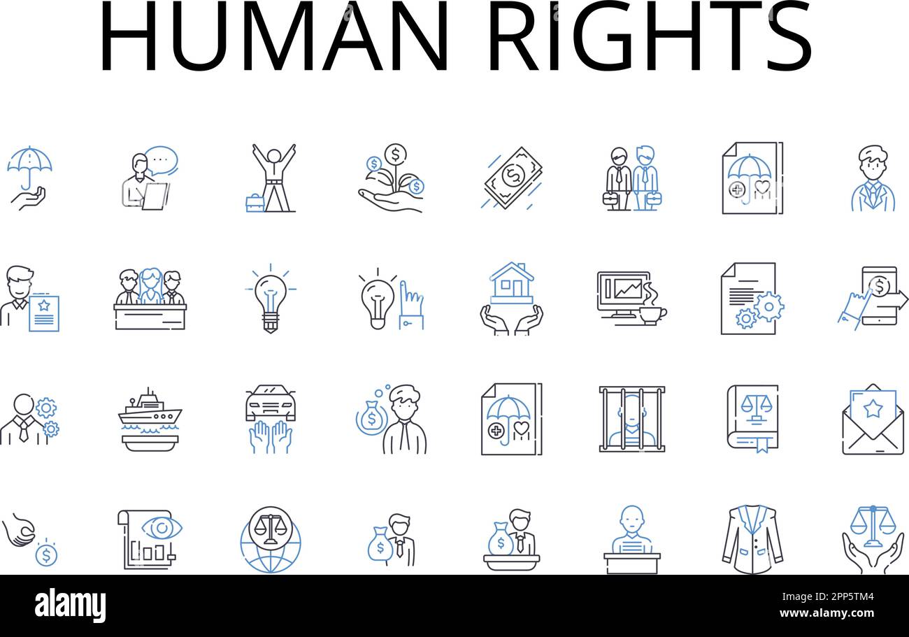 collection d'icônes de ligne de droits de l'homme. Libertés, libertés civiles, égalité des droits, droits fondamentaux, droits fondamentaux, Droits naturels, vecteur des droits protégés Illustration de Vecteur