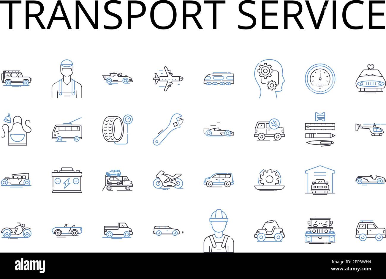 Collection d'icônes de ligne de service de transport. Location de voiture, transport de marchandises, compagnie de transport, service de livraison, soutien logistique, Entreprise en mouvement Illustration de Vecteur