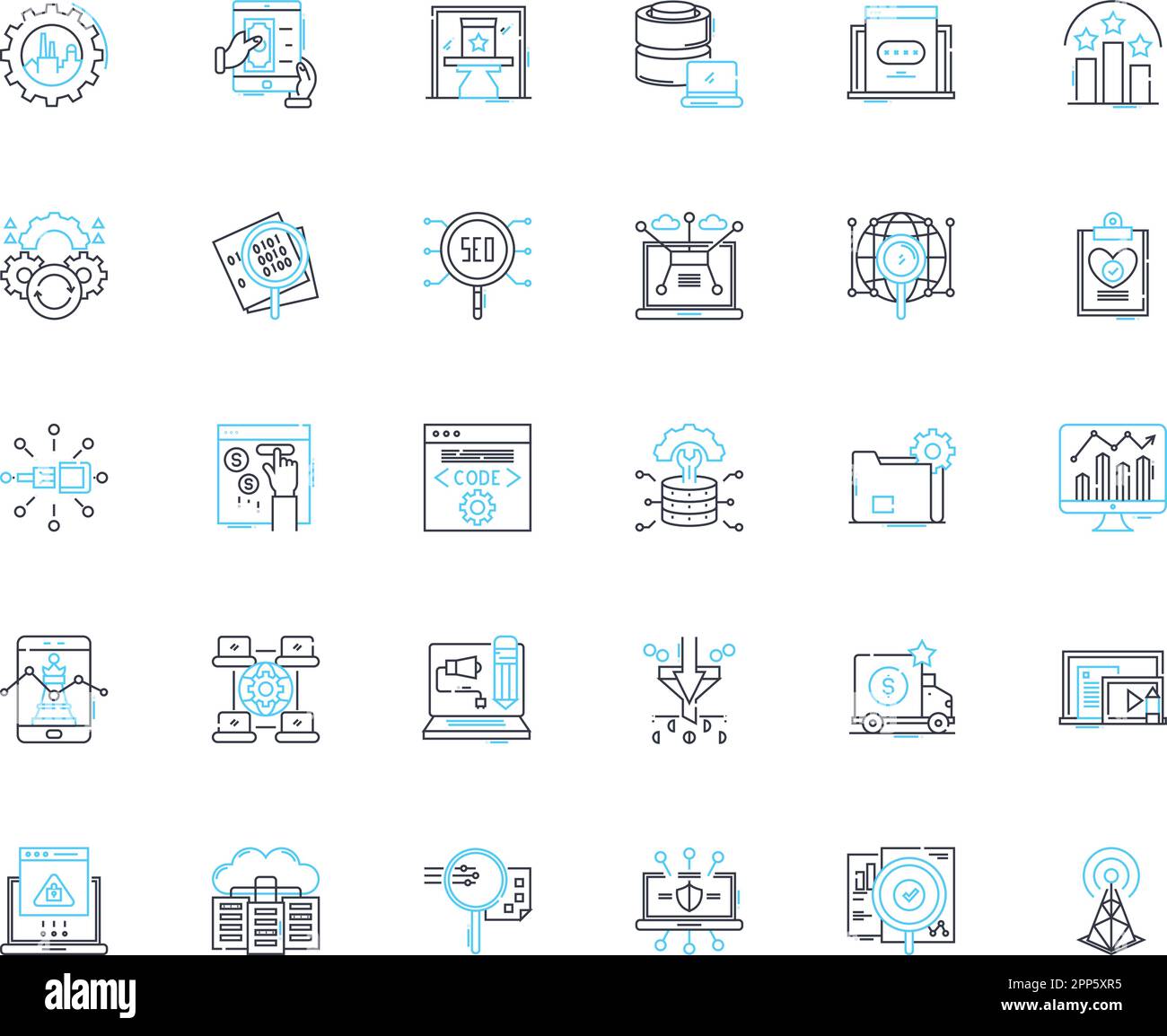 Ensemble d'icônes linéaires d'analyse des médias sociaux. Engagement, mesures, sentiment, viralité, réflexions, Surveillance, vecteur de la ligne de réputation et signes conceptuels Illustration de Vecteur