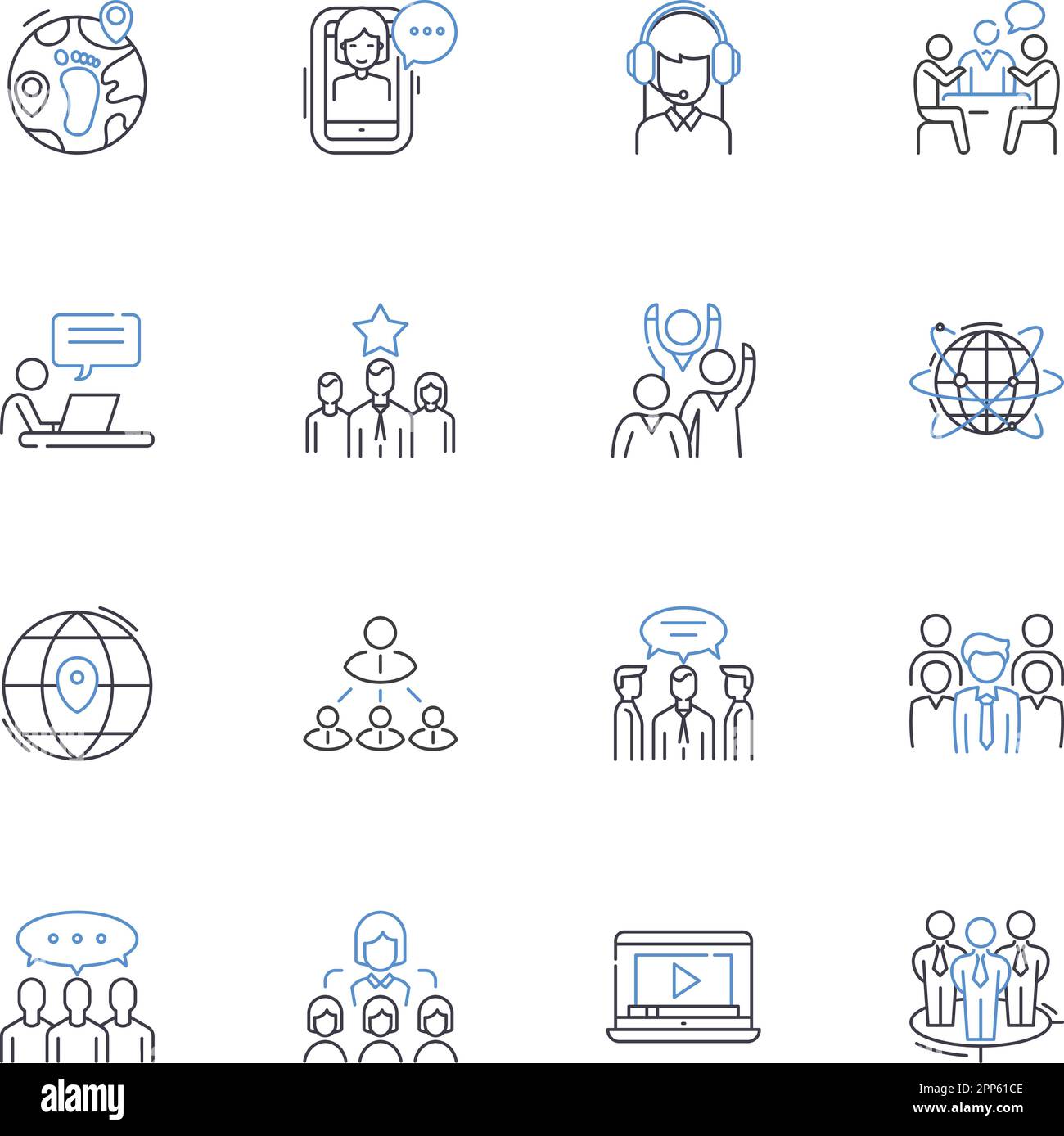 Collection d'icônes de ligne de planificateurs d'événements. Organisateurs, coordinateurs, planificateurs, gestionnaires, concepteurs, Hôtes, vecteur facilitateurs et illustration linéaire Illustration de Vecteur