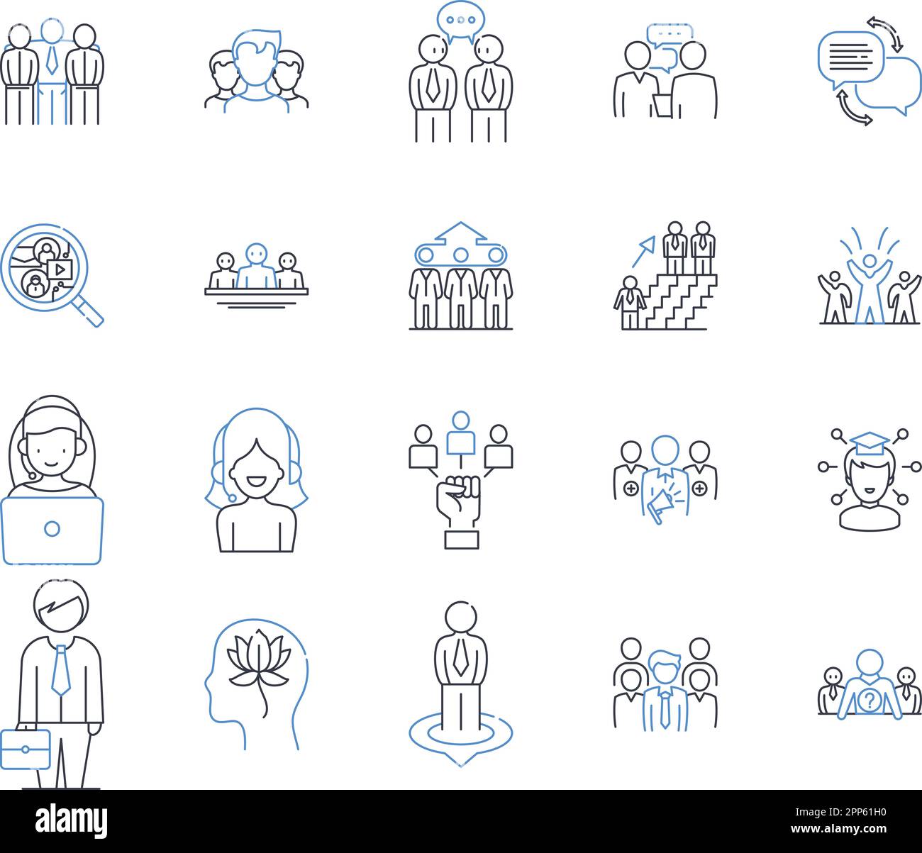 I ntervisuing techniques collection d'icônes de ligne. Préparation, écoute active, empathie, sensibilité culturelle, langage corporel, Confiance, efficace Illustration de Vecteur