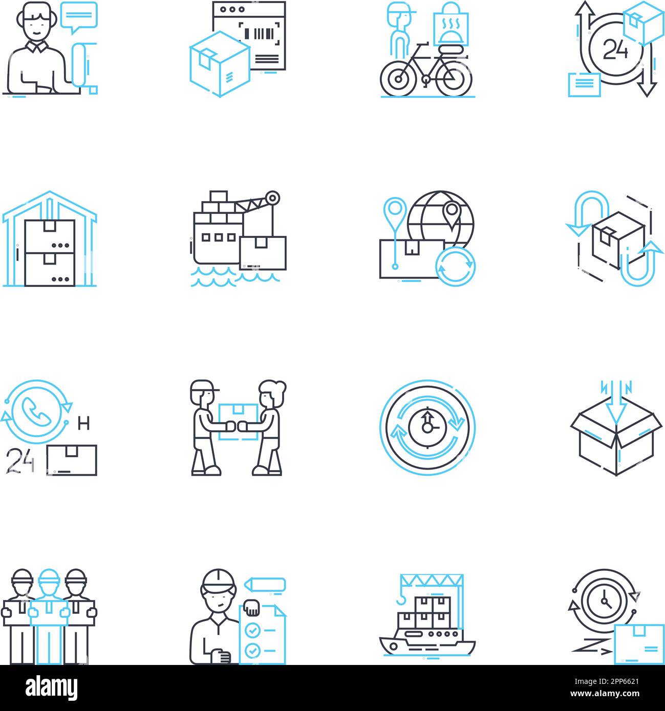 Ensemble d'icônes linéaires de la logistique d'expédition. Fret, transport, fret, Douanes, Inventaire, Emballage, vecteur de ligne d'expédition et panneaux de concept. Livraison Illustration de Vecteur