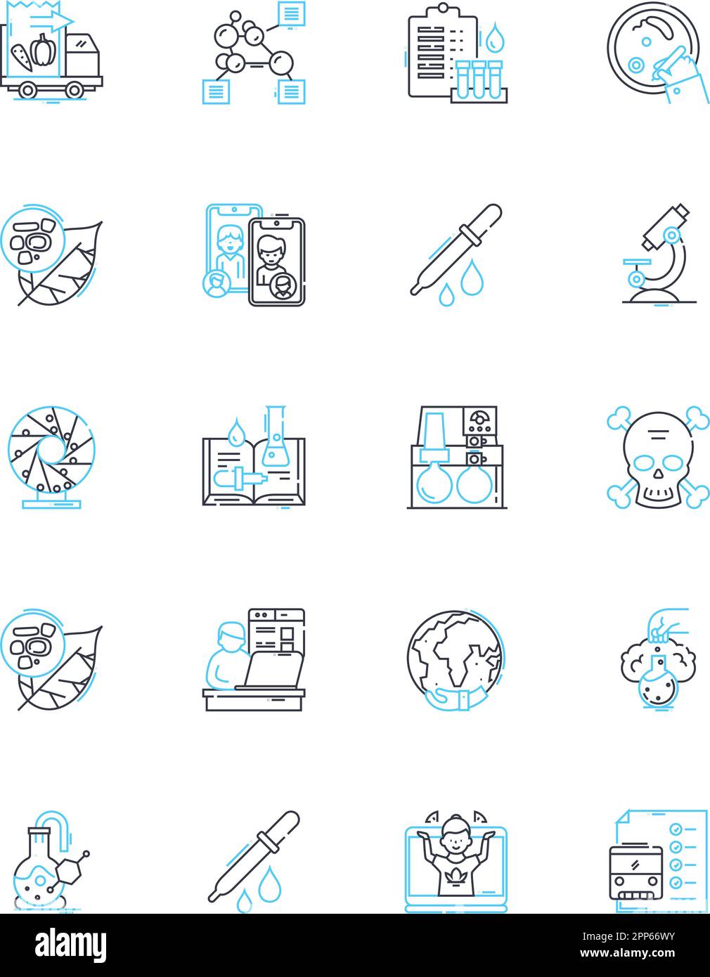 Jeu d'icônes linéaires d'exploration médicale. Anatomie, diagnostic, traitement, recherche, laboratoire, Examen, vecteur de la ligne de santé et signes conceptuels. Médecine Illustration de Vecteur