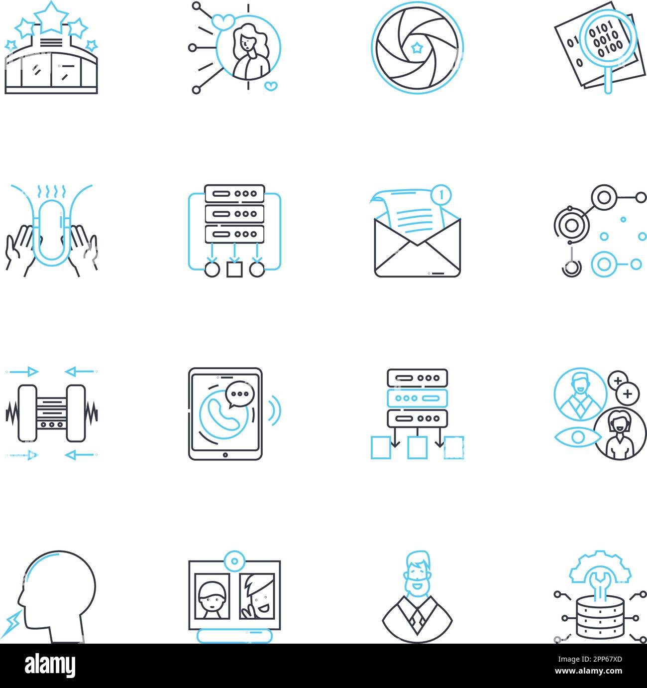 Ensemble d'icônes linéaires d'optimisation sociale. Partage, engagement, visibilité, portée, connexions, Amplification, vecteur de ligne communautaire et signes conceptuels Illustration de Vecteur