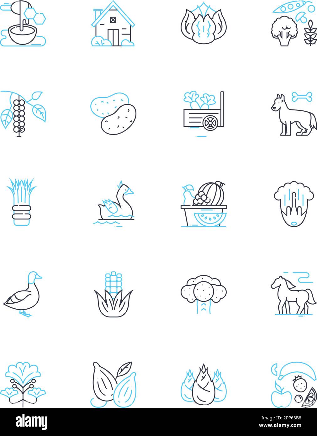 Jeu d'icônes linéaires d'agriculture agroécologique. Durabilité, diversité, sol, permaculture, régénération, Écosystème, vecteur de ligne organique et signes de concept Illustration de Vecteur