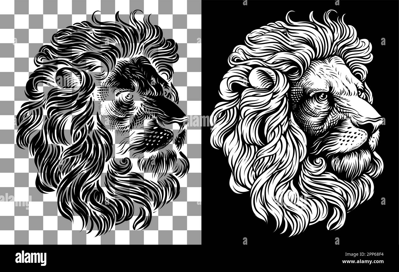 Tête de lion Lions coupe de bois style Vintage gravé Illustration de Vecteur