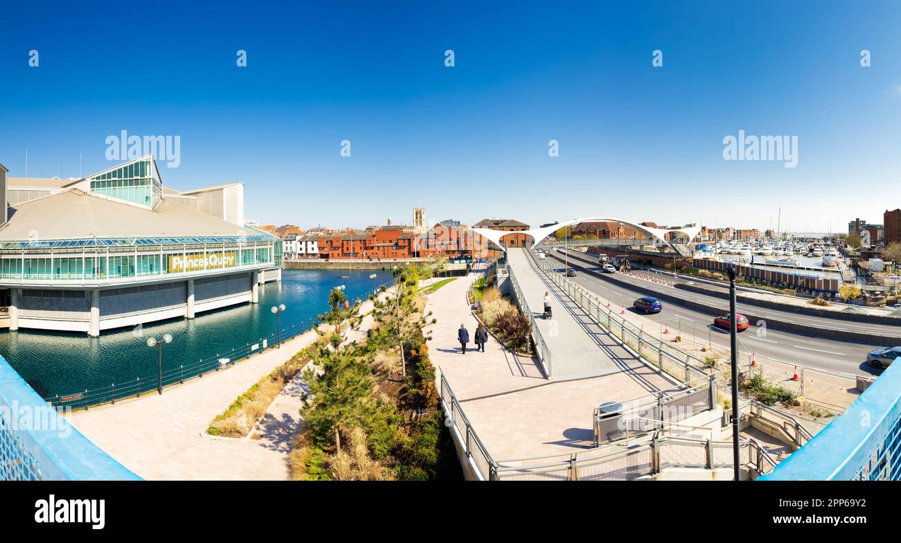 Kingston upon Hull, panorama des quais de la vieille ville, Princes Quay à Humber Dock Marina.Castle Street. Banque D'Images