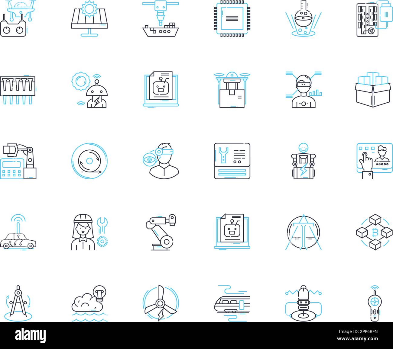 Ensemble d'icônes linéaires de développement mobile. Android, iOS, Cross-Platform, Swift, Kotlin, Flutter, vecteur de ligne ReactNative et signes de concept. Xamarin, PhGap Illustration de Vecteur
