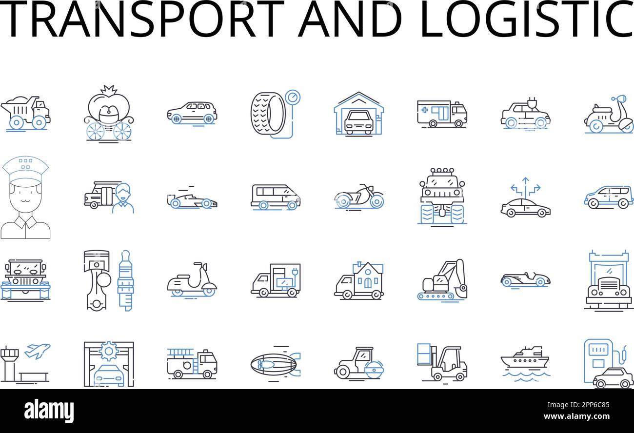 Collection d'icônes de transport et de logistique. Expédition, fret, livraison, distribution, transport, Transport, vecteur de transport et illustration linéaire Illustration de Vecteur