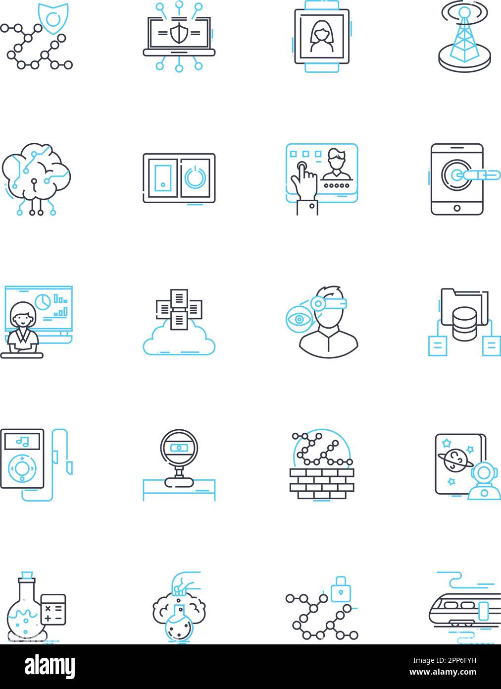 Jeu d'icônes linéaires de science planétaire. Atmosphère, magnétosphère, Mars, gravité, astéroïde, Cratère, vecteur de ligne exoplanète et signes de concept. Solaire, Vénus Illustration de Vecteur