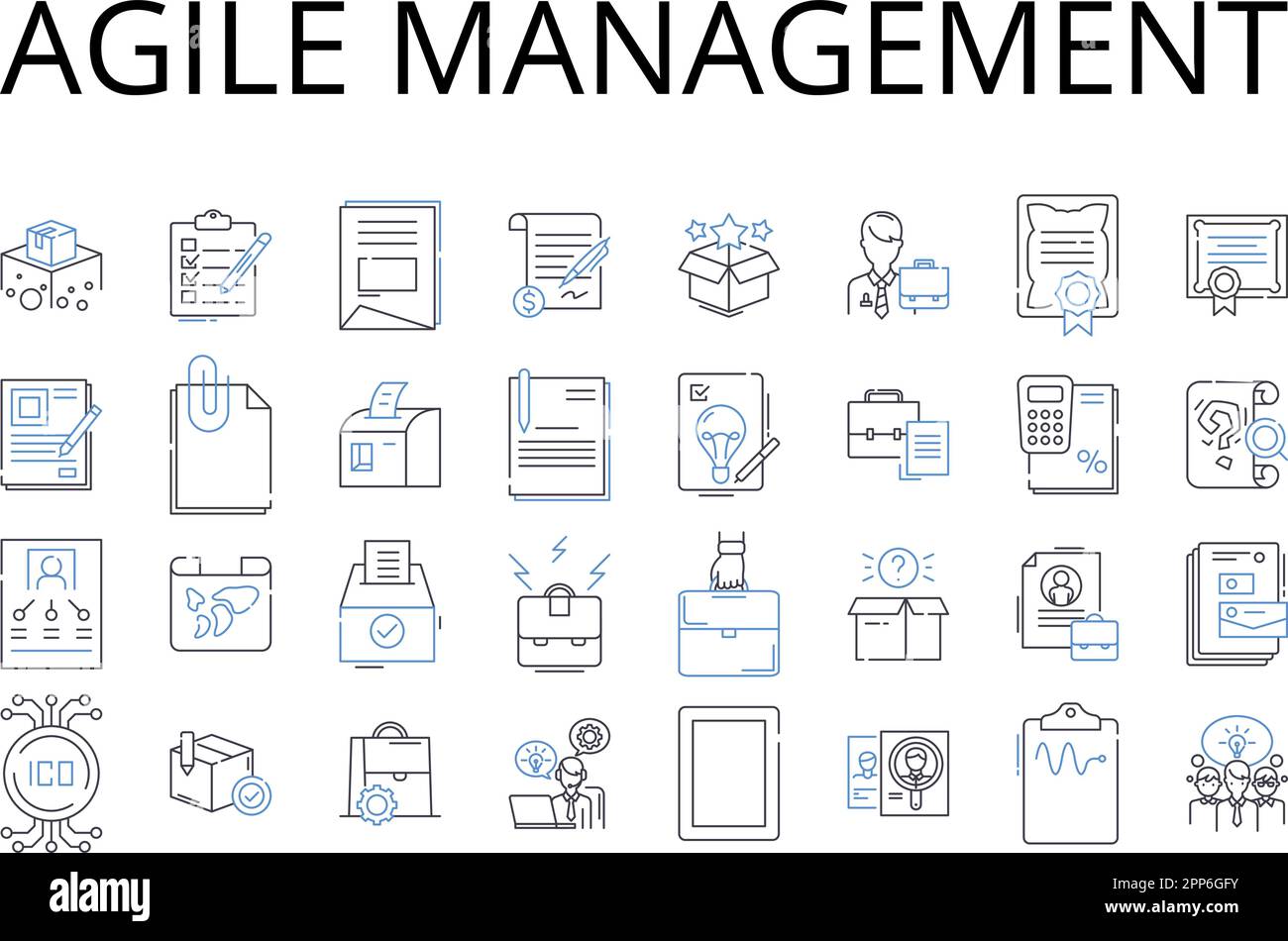 Collection d'icônes de ligne de gestion agile. Leadership Lean, planification dynamique, stratégie adaptative, approche proactive, travail d'équipe intégré, Créatif Illustration de Vecteur