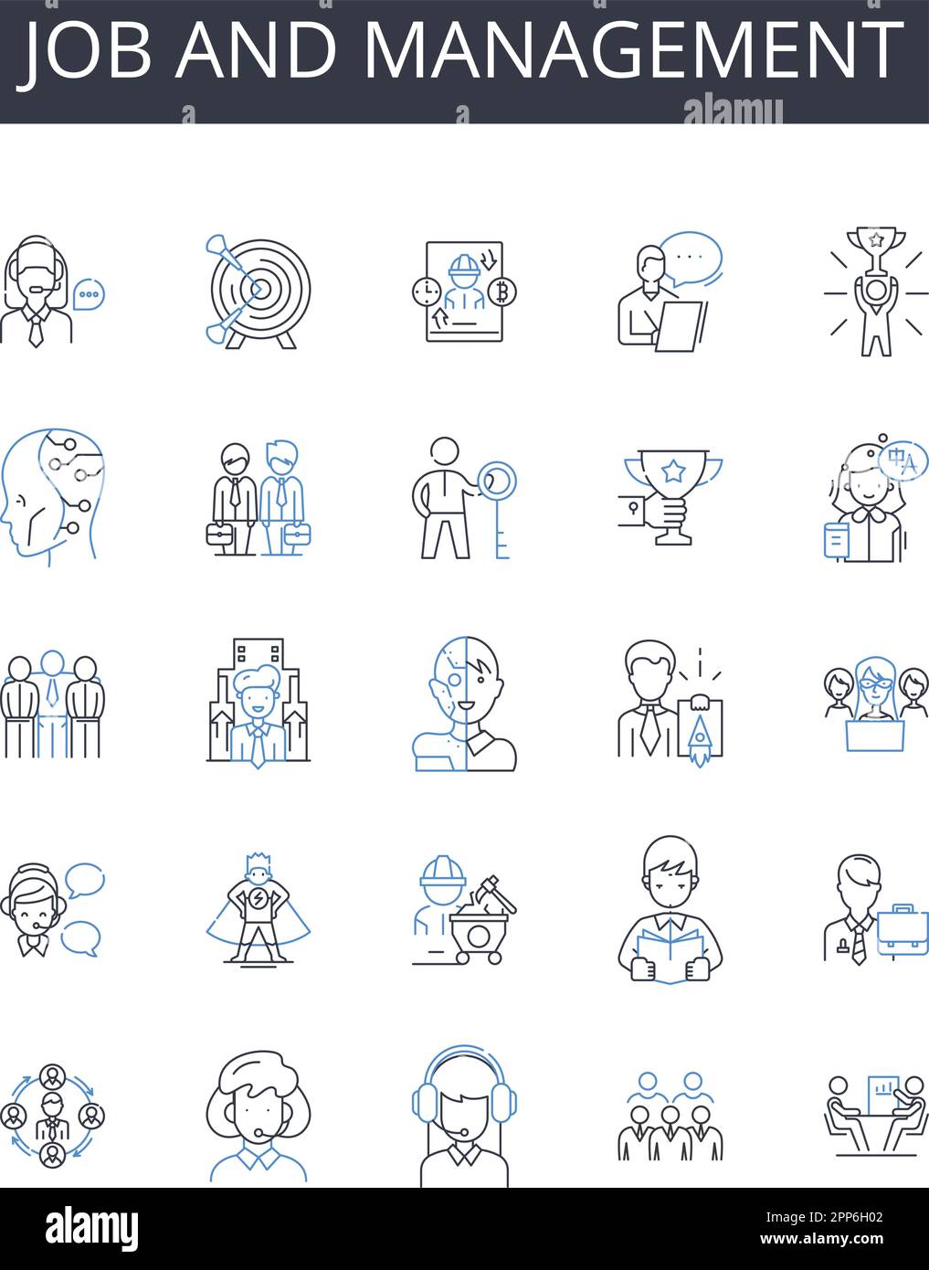 Collection d'icônes de tâche et de ligne de gestion. Affaires et leadership, travail et supervision, carrière et coordination, profession et orientation, emploi Illustration de Vecteur