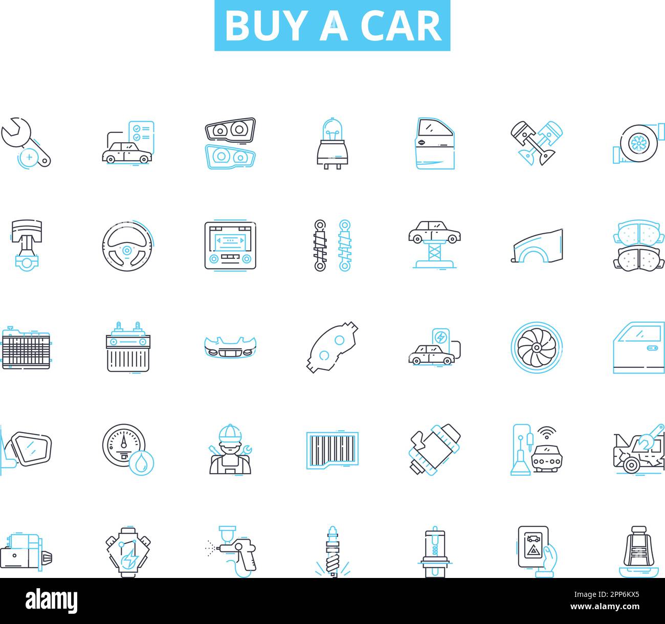 Achetez un ensemble d'icônes linéaires de voiture. Achat, véhicule, automobile, automobile, transport, Drive, vecteur de ligne d'investissement et panneaux de concept. État,mise à niveau,Budget Illustration de Vecteur