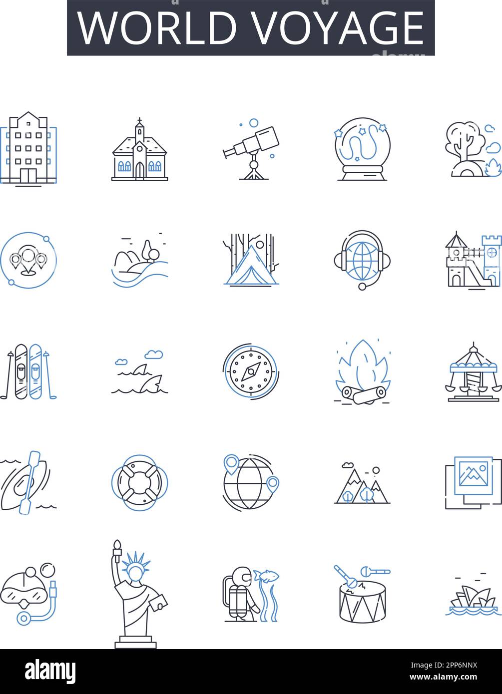 Collection World voyage Line Icons. Stratégie, approche, Plan, chemin, méthode, Procédure, vecteur tactique et illustration linéaire. Option,Initiative,déplacer Illustration de Vecteur