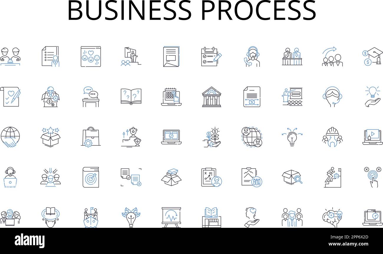 Collection d'icônes de ligne de processus métier. Nerking, motivation, stratégie, leadership, innovation, Ventes, vecteur marketing et illustration linéaire Illustration de Vecteur