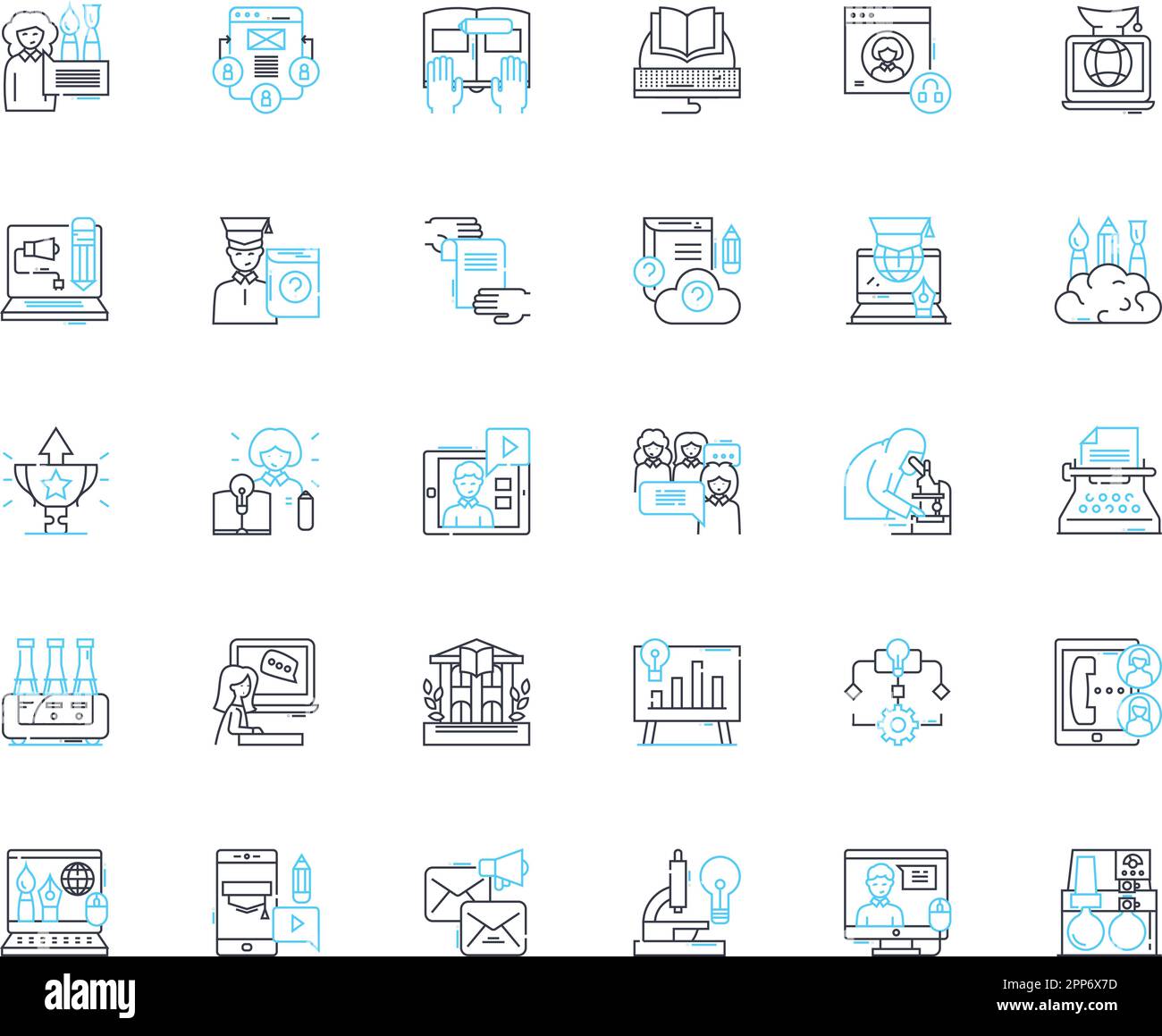 Jeu d'icônes linéaires d'entraînement Internet. E-learning, webinaires, cours en ligne, alphabétisation numérique, cybersécurité, Codage, vecteur de ligne de nerf et concept Illustration de Vecteur