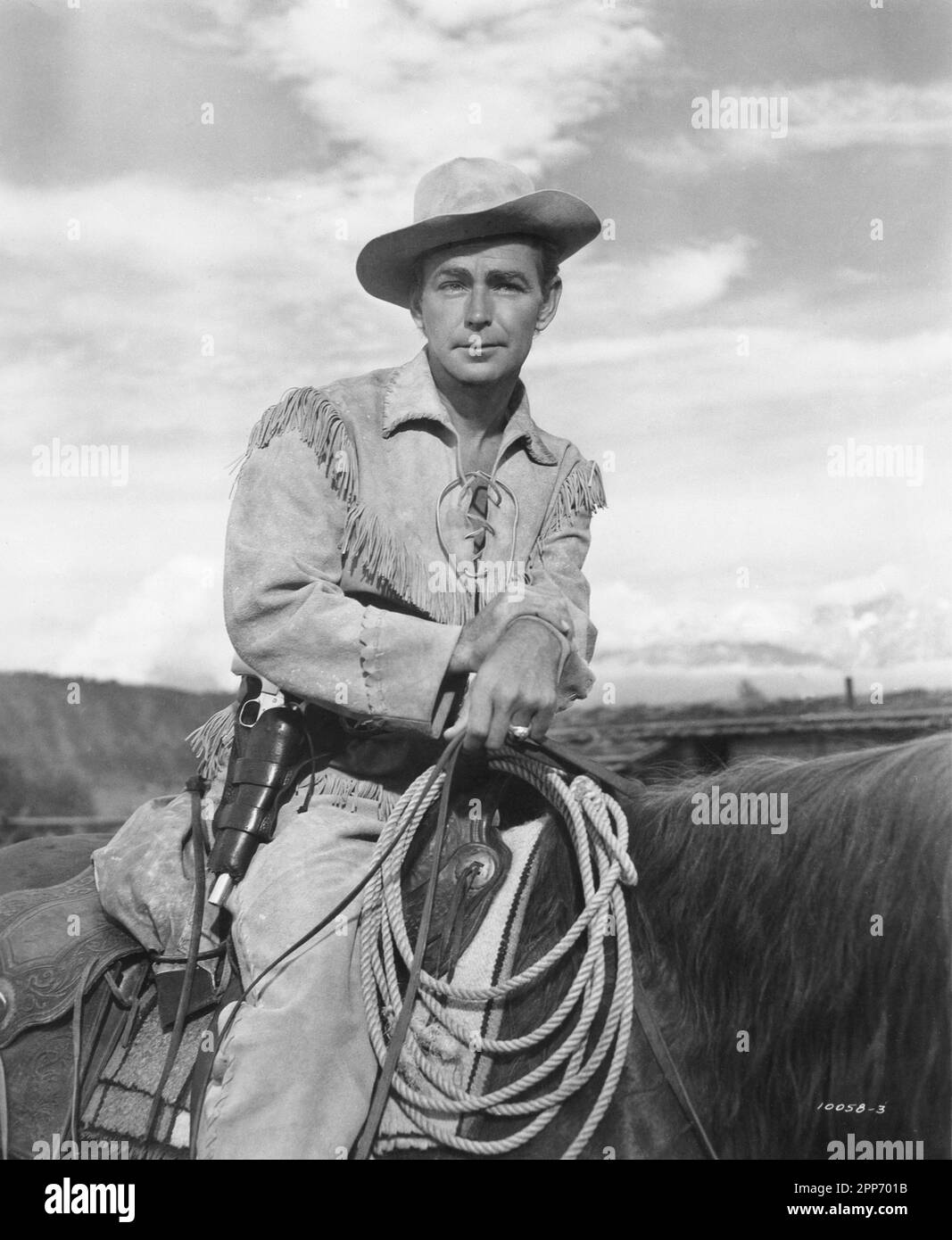 Alan Ladd B/W Portrait Shane 1953 Directeur George Stevens roman Jack Shaeffer Costume Design Edith Head Paramount Pictures Banque D'Images