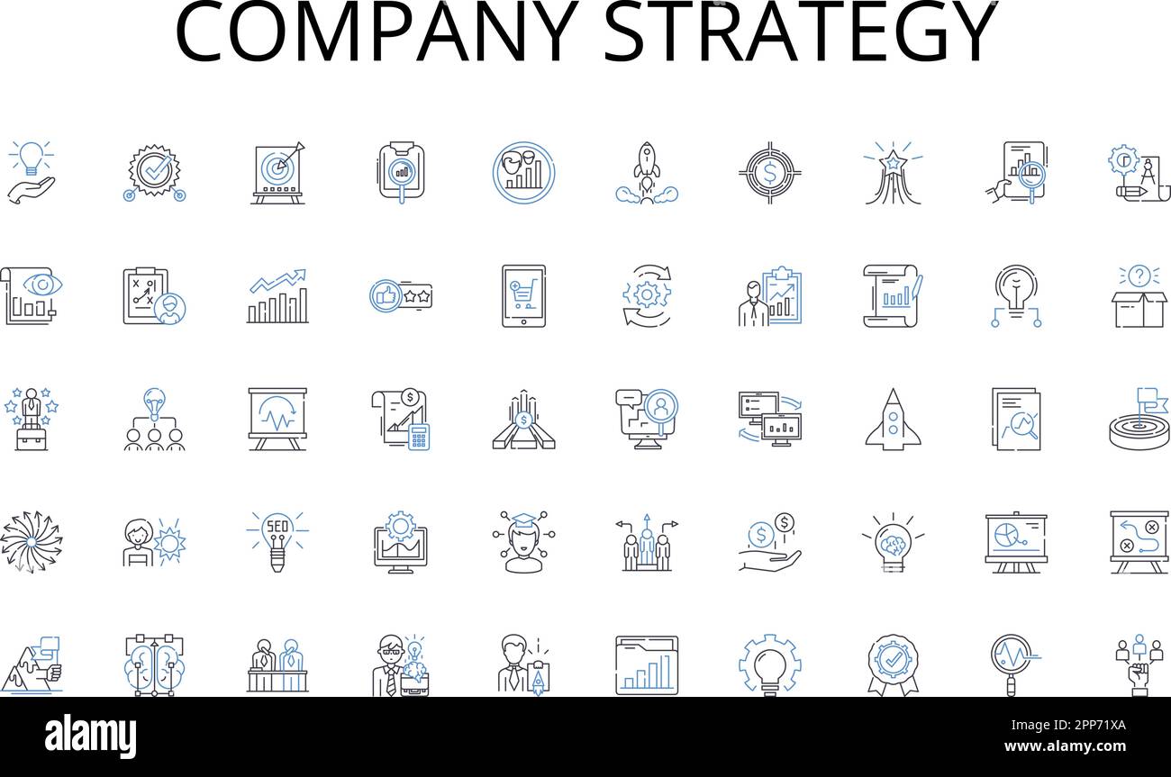 Collection d'icônes de ligne de stratégie d'entreprise. Actions, obligations, contrats à terme, options, Fonds de placement, ETF, vecteur RealEstate et illustration linéaire. Produits de base Illustration de Vecteur