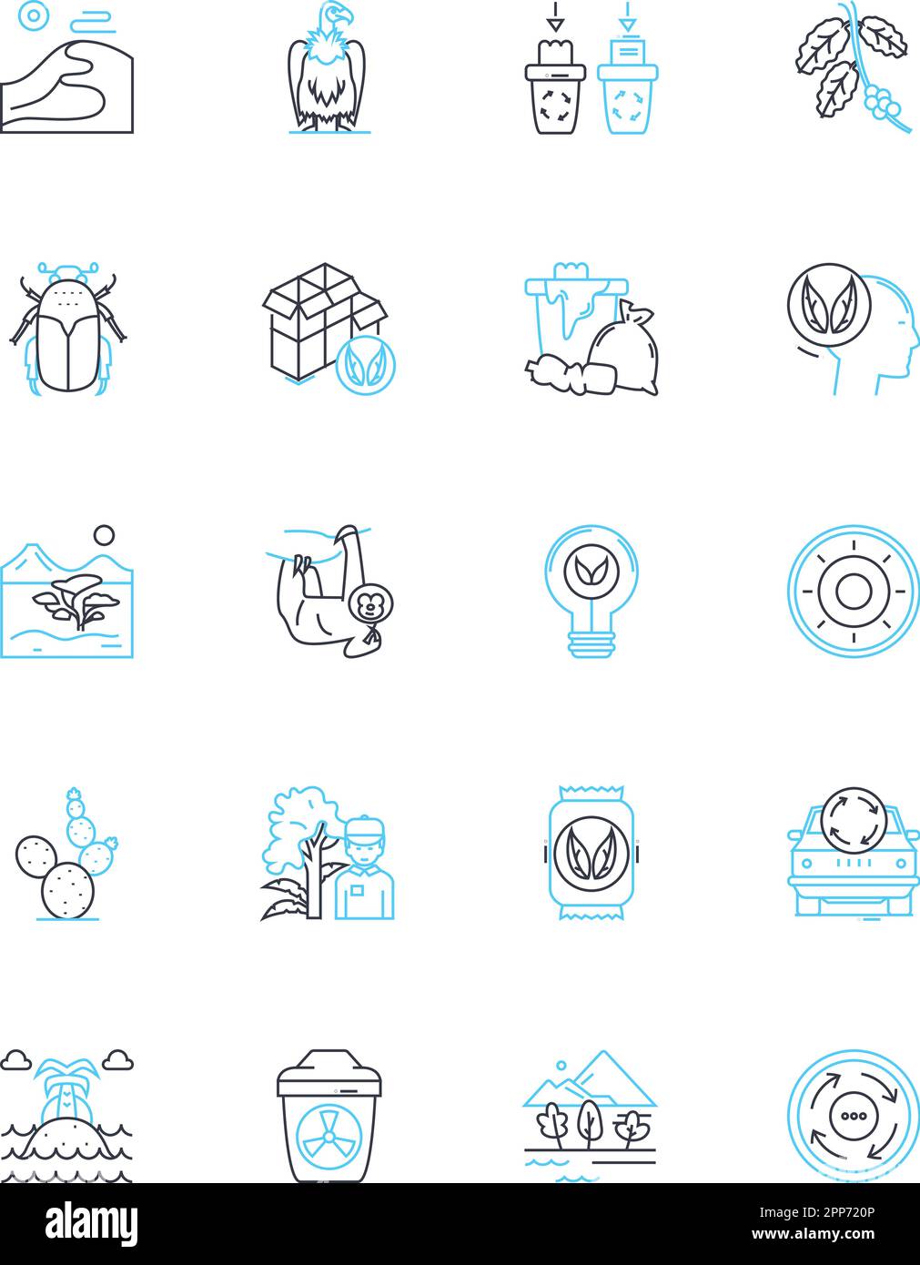 Environnement faune icônes linéaires ensemble. Habitat, biodiversité, écosystème, en voie de disparition, conservation, Développement durable, vecteur et concept de la ligne Oceans Illustration de Vecteur