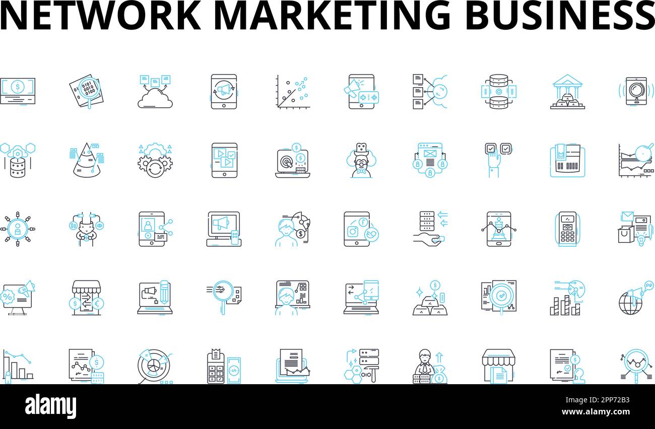 Ensemble d'icônes linéaires de marketing de réseau. MLM, Downline, recrutement, Multi-level, rémunération, Travail d'équipe, symboles et ligne de vecteur de leadership Illustration de Vecteur