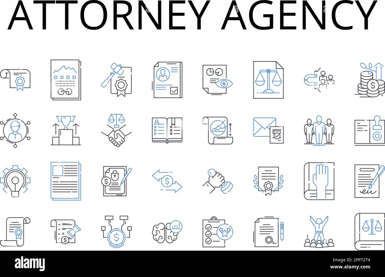 Collection d'icônes de ligne d'agence d'avocats. Cabinet d'avocats, Bureau d'avocats, compagnie d'avocats, bureau d'avocats, agence juridique, Procureur, Barrister Illustration de Vecteur