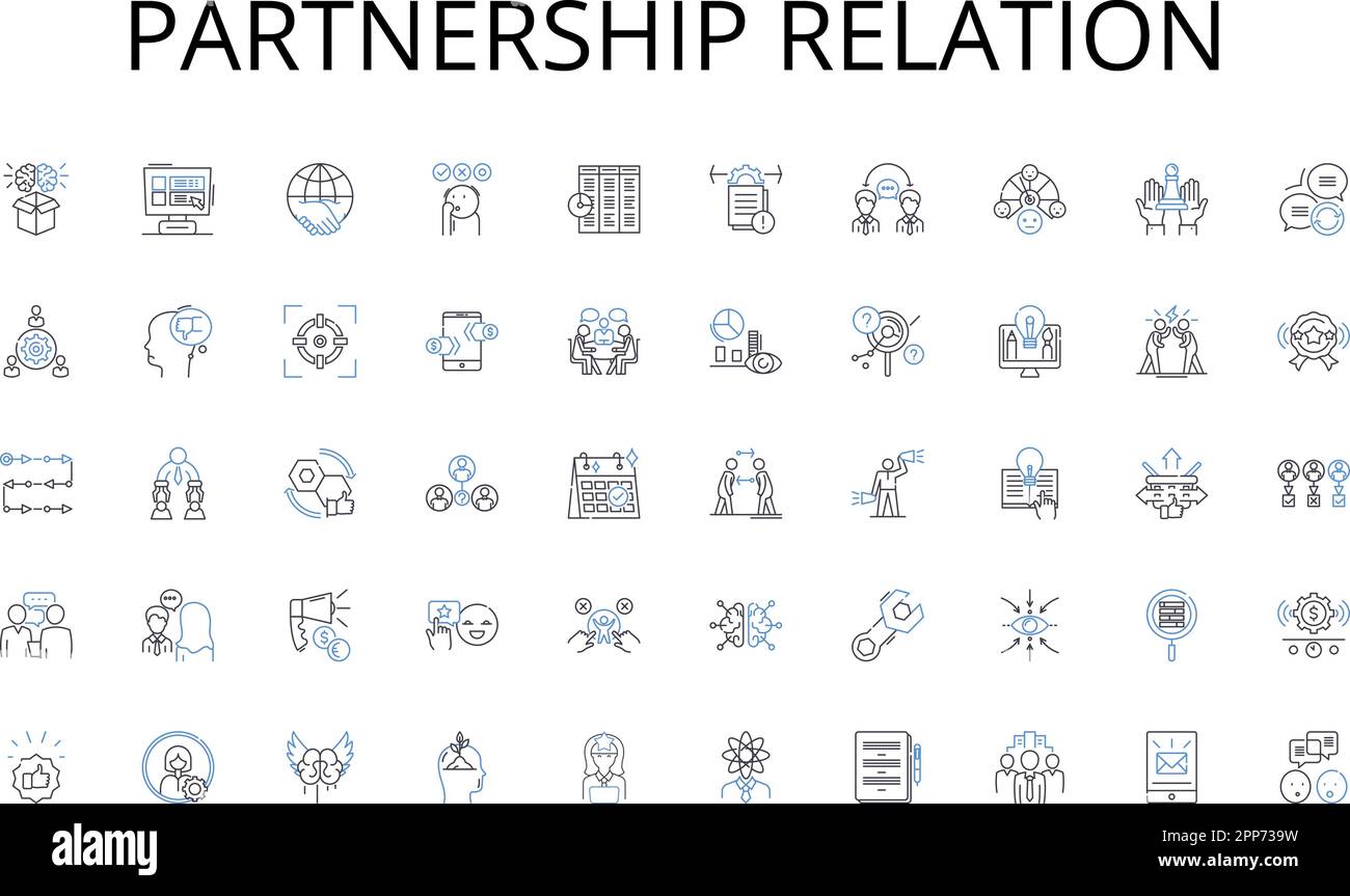 Collection d'icônes de ligne de relation de partenariat. Prospection, pipeline, conversion, relation, ciblage, Engagement, vecteur de tangage et linéaire Illustration de Vecteur