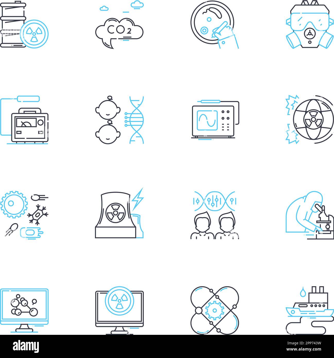 Ensemble d'icônes linéaires Aerospace Engineering. Avionique, propulsion, aérodynamique, structures, satellites, Rocketerie, vecteur de la ligne des matériaux et signes conceptuels Illustration de Vecteur