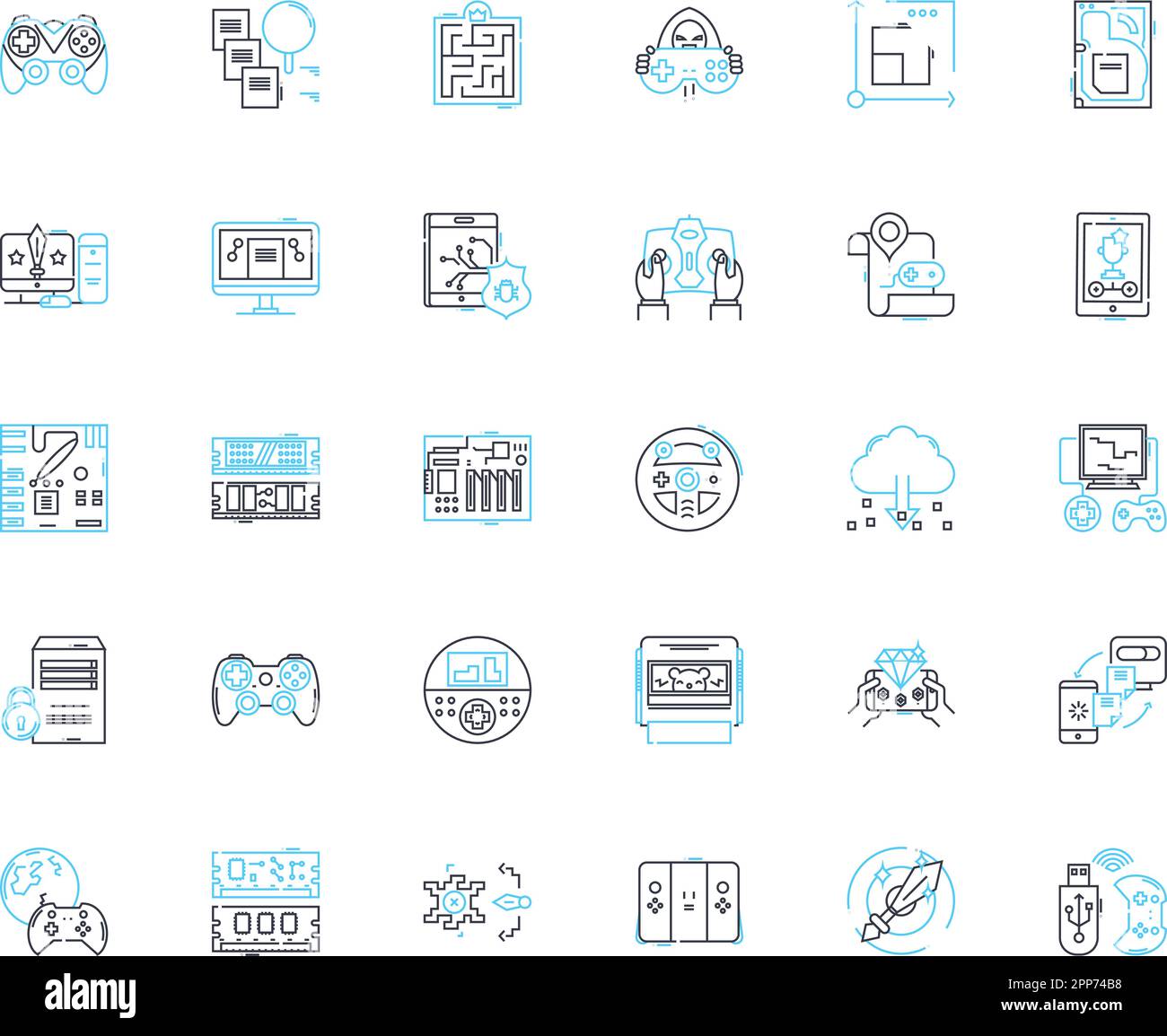 Jeu d'icônes linéaires d'intelligence artificielle. Automatisation, robotique, apprentissage machine, traitement du langage naturel, Big Data, Nerks neuronaux, cognitifs Illustration de Vecteur